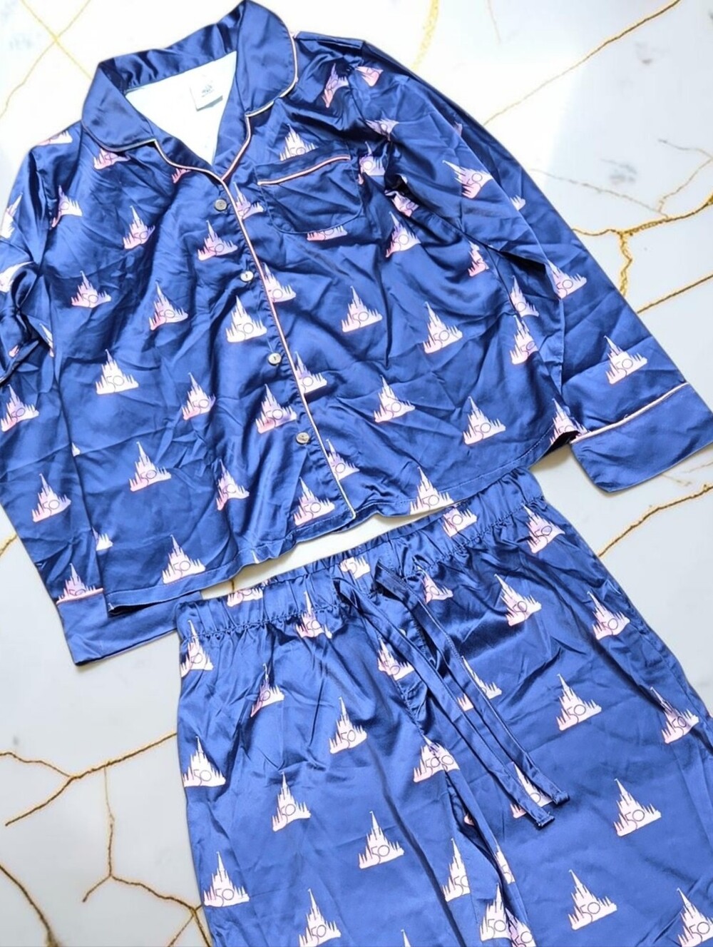 Disney 50th Anniversary Pajama Set Pjs Navy Pink Womens Small S Long Sleeve Pant - Picture 1 of 12
